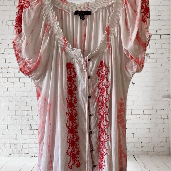 Boho White flowy top with red embroidery puffy sleeves lightweight coquette girl - Picture 5 of 6